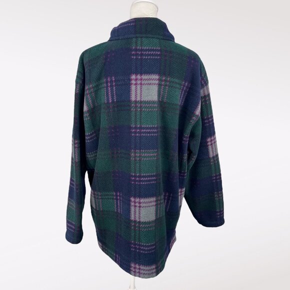 Basic Editions Plaid Fleece Button Up Shirt Jacket Green Purple Blue Large - Picture 5 of 9